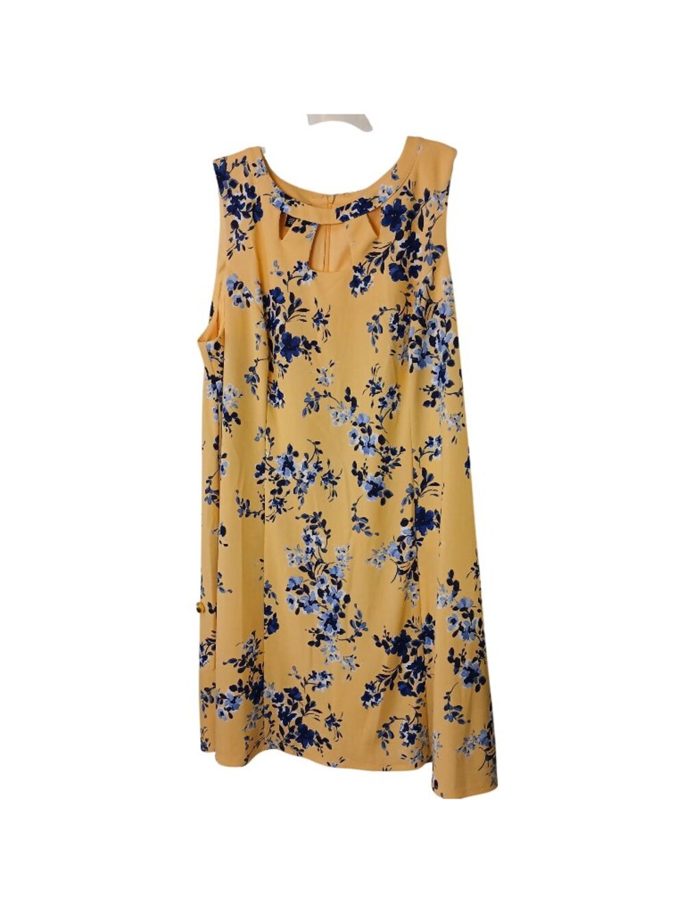 AGB Womens Yellow & Blue Floral Sleeveless Dress 22W Zip A-Line Cutouts #D31